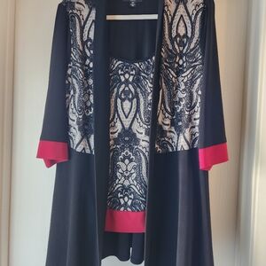 R&M Richards Black White Red dressy Jacket With Attached Top. Size 18W